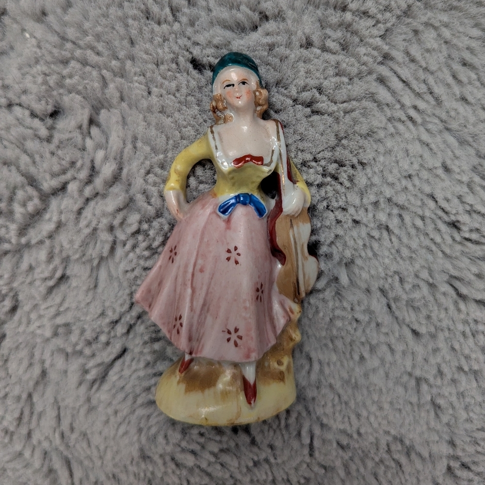 Vintage Ceramic Figurine — Hand-Painted Woman in Dress